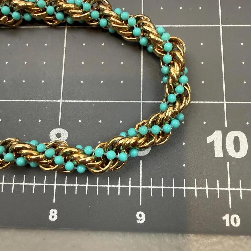 Avon Gold Tone Necklace Turquoise Bead Twisted Rope Statement Retro Design